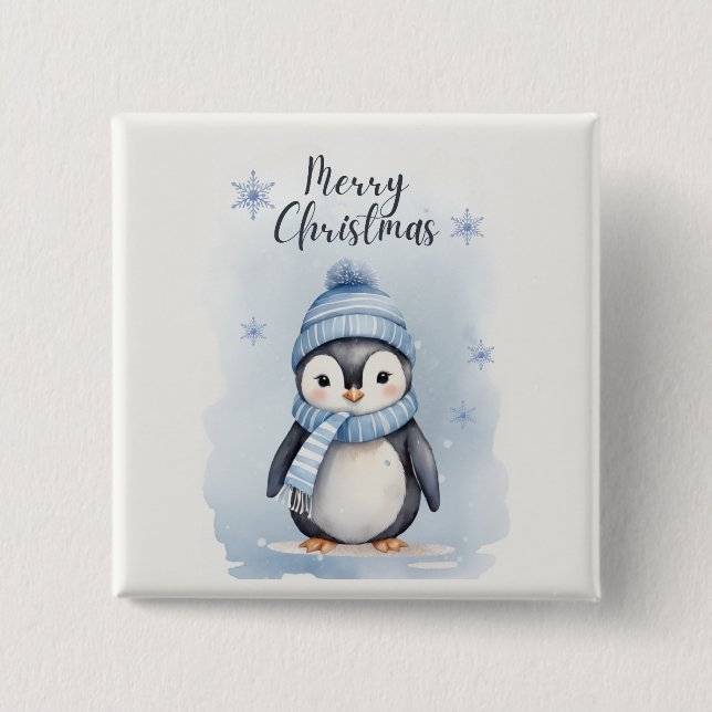 "Cute Penguin" 15 Cm Square Badge (Front)