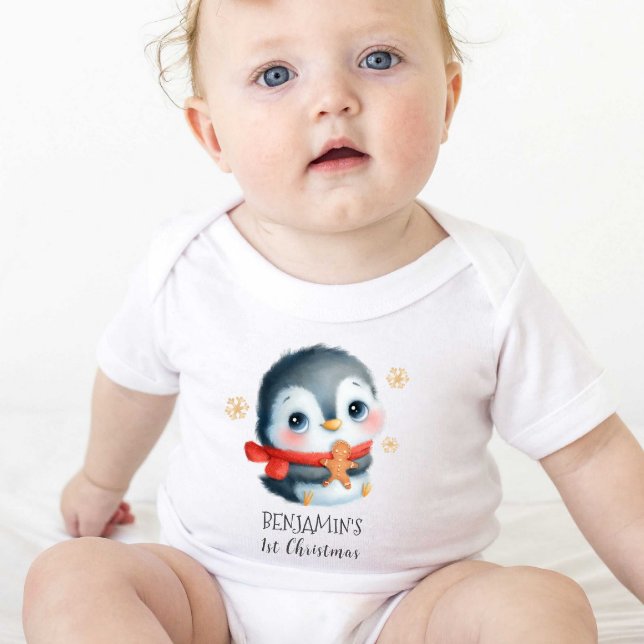 Cute penguin 1st Christmas birthday Baby Bodysuit (Creator Uploaded)