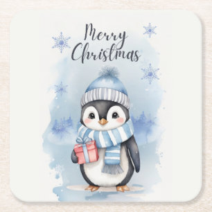"Cute Penguin 2" Square Paper Coaster