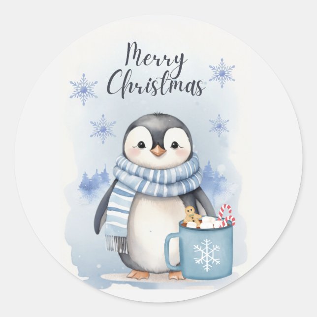 Cute Penguin 3 Classic Round Sticker (Front)
