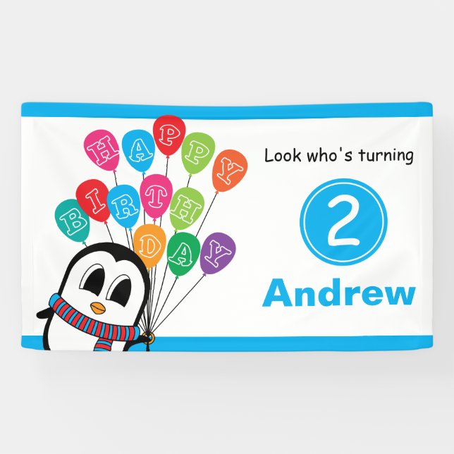 Cute Penguin 3' x 5' Birthday Banner (Horizontal)