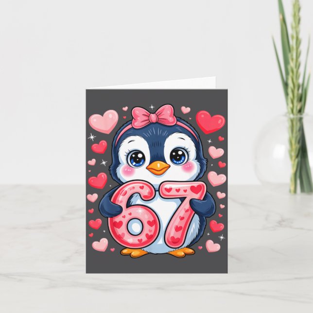 Cute Penguin 67 Six Seven Valentine Hearts 6 7 Mem Card (Front)
