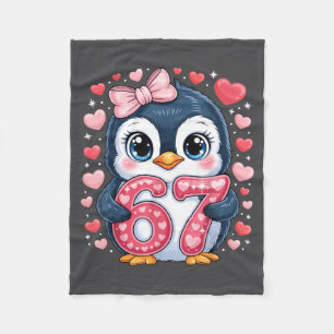 Cute Penguin 67 Six Seven Valentine Hearts 6 7 Mem Fleece Blanket