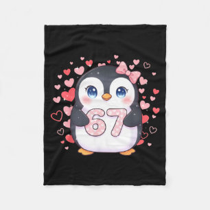 Cute Penguin 67 Six Seven Valentine Hearts 6 7 Mem Fleece Blanket