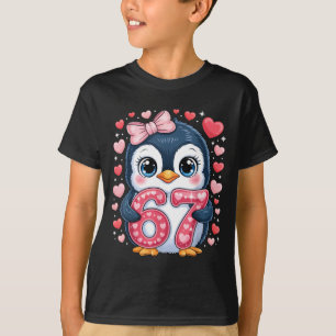 Cute Penguin 67 Six Seven Valentine Hearts 6 7 Mem T-Shirt