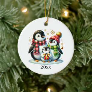 Cute penguin add date and message Christmas  Ceramic Tree Decoration