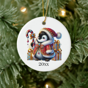 Cute penguin add date and message Christmas  Ceramic Tree Decoration