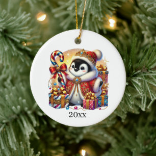 Cute penguin add date and message Christmas  Ceramic Tree Decoration