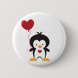 Cute Penguin and Heart Balloon Button