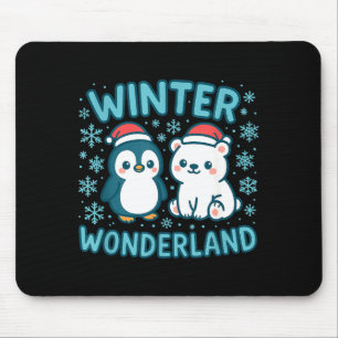 Cute Penguin And Lar Bear Winter Wonderland Christ Mouse Pad