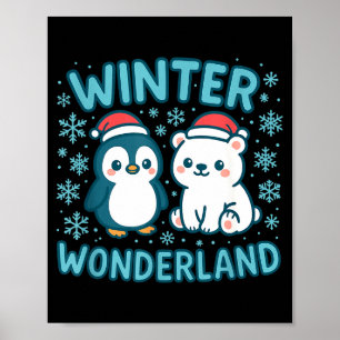 Cute Penguin And Lar Bear Winter Wonderland Christ Poster
