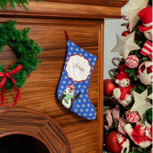 Cute Penguin and Snowflakes Monogrammed Stocking