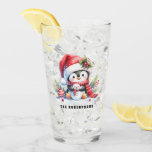 Cute Penguin and Snowman Custom Family Christmas Glass<br><div class="desc">This unique personalised Christmas glass feature a cute penguin in red apparel sitting with a tiny snowman. The template text makes it easy to type your family name or another text. The design is the same on both sides, but if you want it on one side only, you can make...</div>