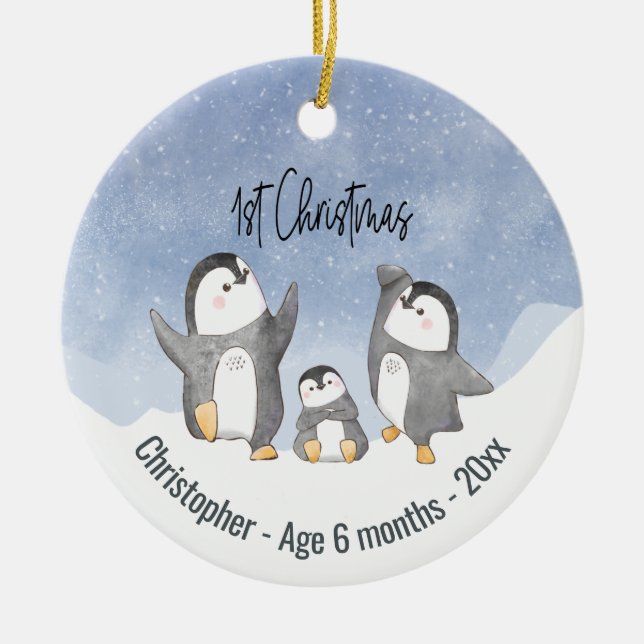 Cute Penguin Babies First Christmas Ceramic Tree Decoration (Front)