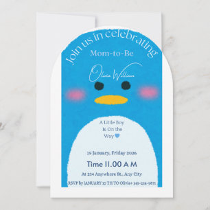Cute Penguin Baby Boy Shower Invitation   Blue Cus