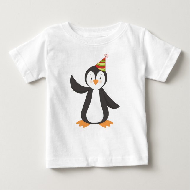 Cute Penguin, Baby Penguin, Penguin With Party Hat Baby T-Shirt (Front)