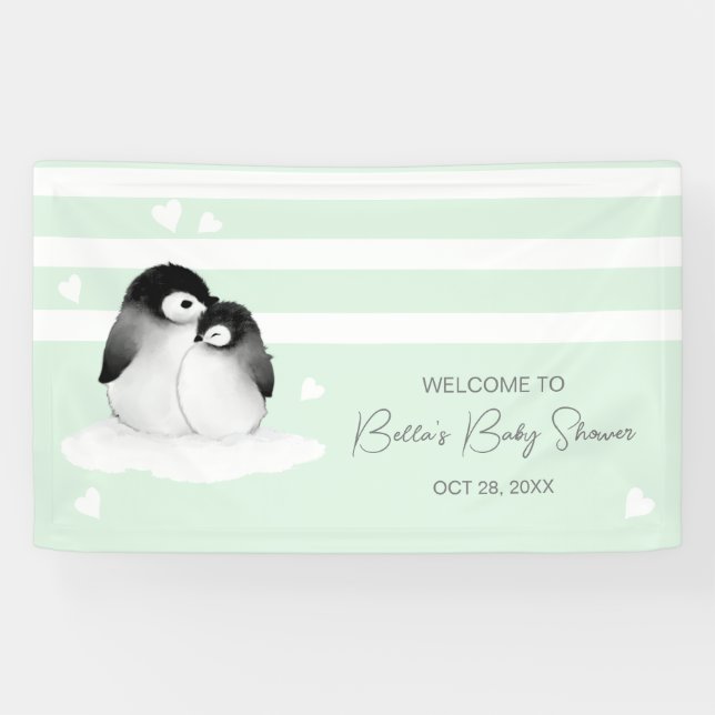 Cute Penguin Baby Shower Banner (Horizontal)