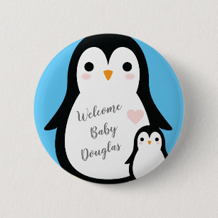 Cute Penguin Baby Shower Blue Boy 6 Cm Round Badge