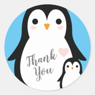 Cute Penguin Baby Shower Blue Boy Classic Round Sticker