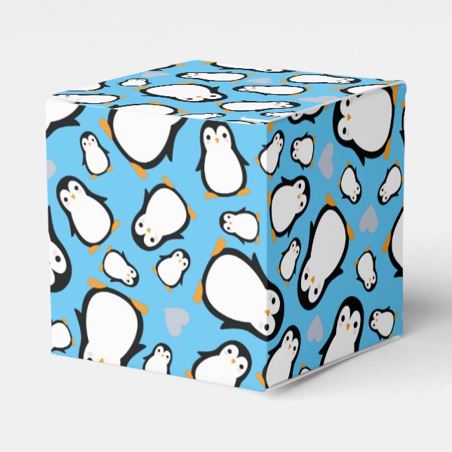 Cute Penguin Baby Shower Blue Boy Favour Box (Front Side)
