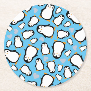 Cute Penguin Baby Shower Blue Boy Round Paper Coaster