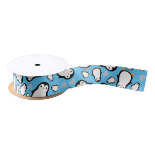 Cute Penguin Baby Shower Blue Boy Satin Ribbon