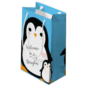 Cute Penguin Baby Shower Blue Boy Small Gift Bag