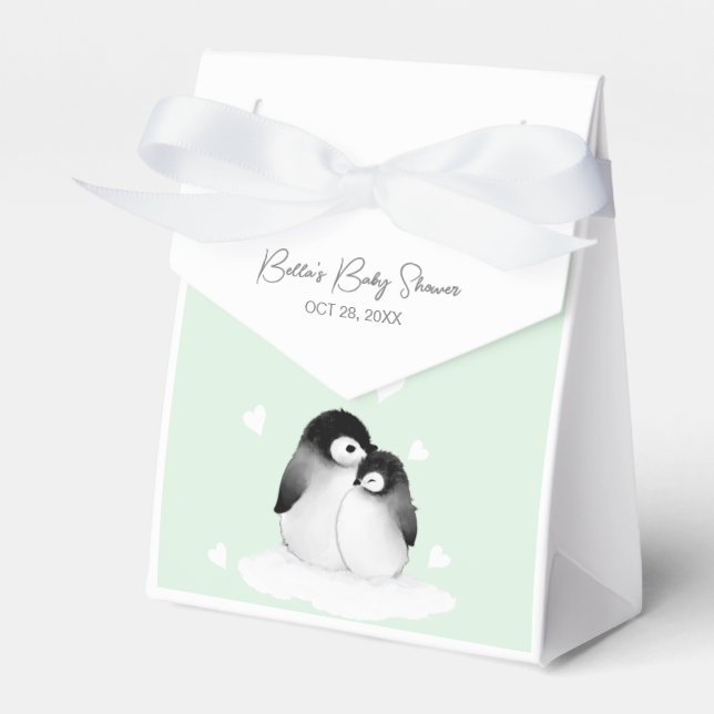 Cute Penguin Baby Shower Favour Box (Front Side)