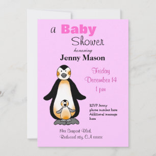 Cute Penguin Baby Shower Invitation  