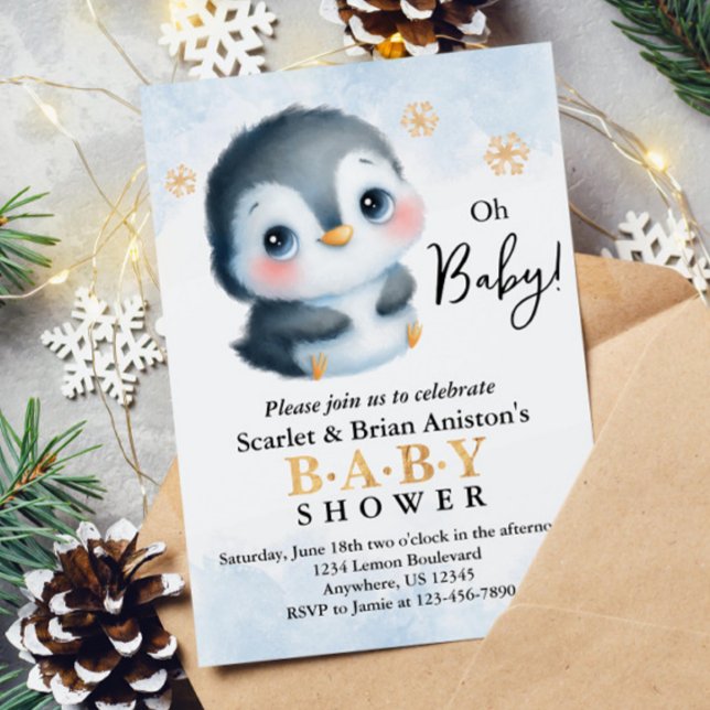 Cute Penguin Baby Shower Invitation (Creator Uploaded)