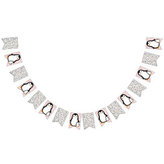 Cute Penguin Baby Shower Pink Girl Bunting