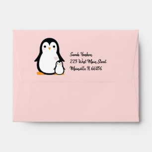 Cute Penguin Baby Shower Pink Girl Envelope