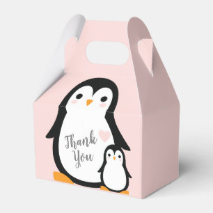 Cute Penguin Baby Shower Pink Girl Favour Box