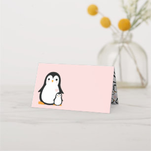 Cute Penguin Baby Shower Pink Girl Place Card