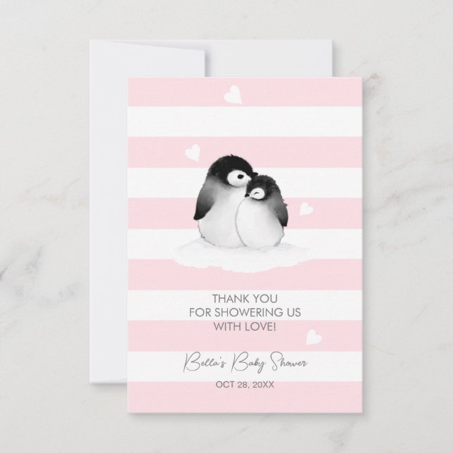 Cute Penguin Baby Shower Thank You Card (Front)