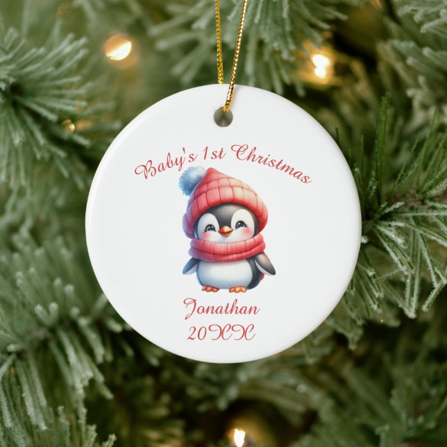 Cute Penguin Baby's First Personalized Ceramic Tree Decoration (Tree)