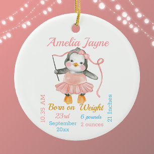 Cute Penguin Ballerina Pink Baby Girl Stats  Ceramic Tree Decoration