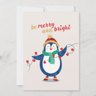 Cute Penguin Be Merry and Bright Christmas Holiday Card