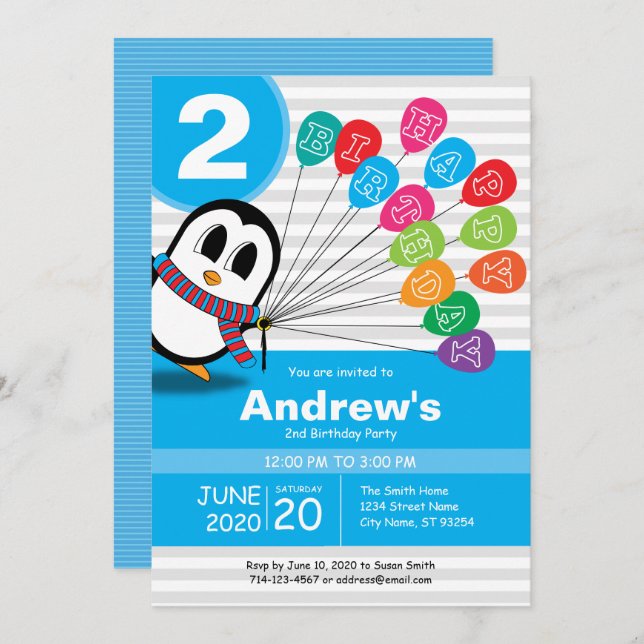Cute Penguin birthday invitation (Front/Back)