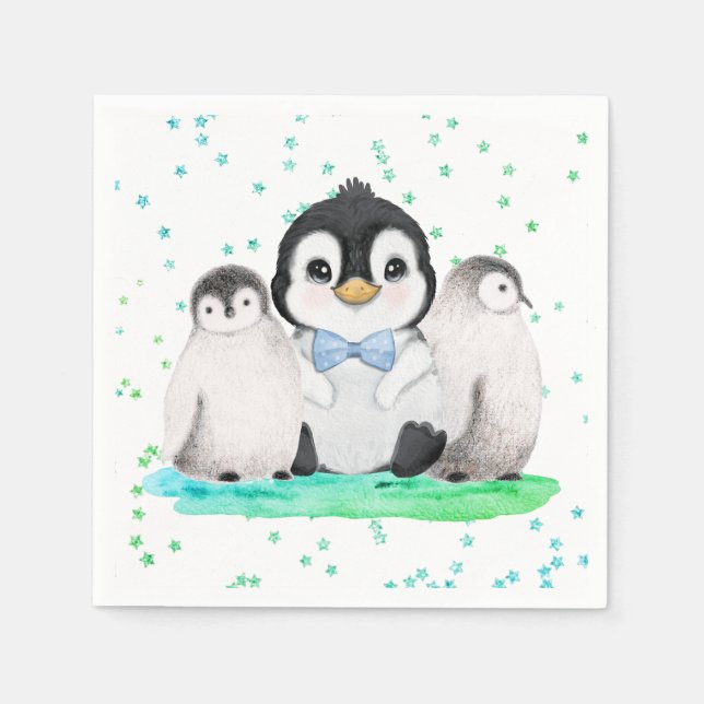 Cute Penguin Birthday Party Napkin (Front)