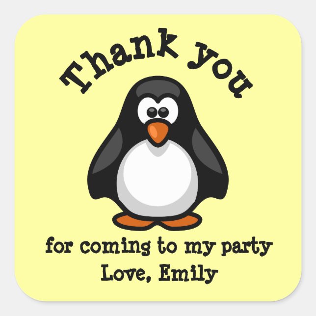 Cute Penguin Birthday Party Thank You Square Sticker (Front)