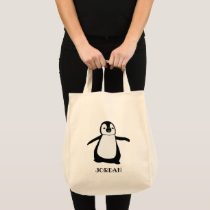Cute Penguin Black white Personalised Tote Bag