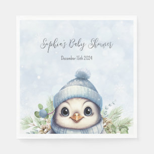 Cute Penguin Blue Boy Winter Baby Shower Napkins