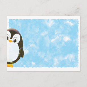 Cute Penguin Blue Watercolor  Postcard