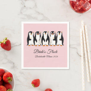 Cute Penguin Bride's Flock Pink Bachelorette Napkin