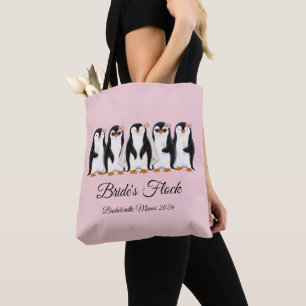 Cute Penguin Bride's Flock Pink Bachelorette Tote Bag