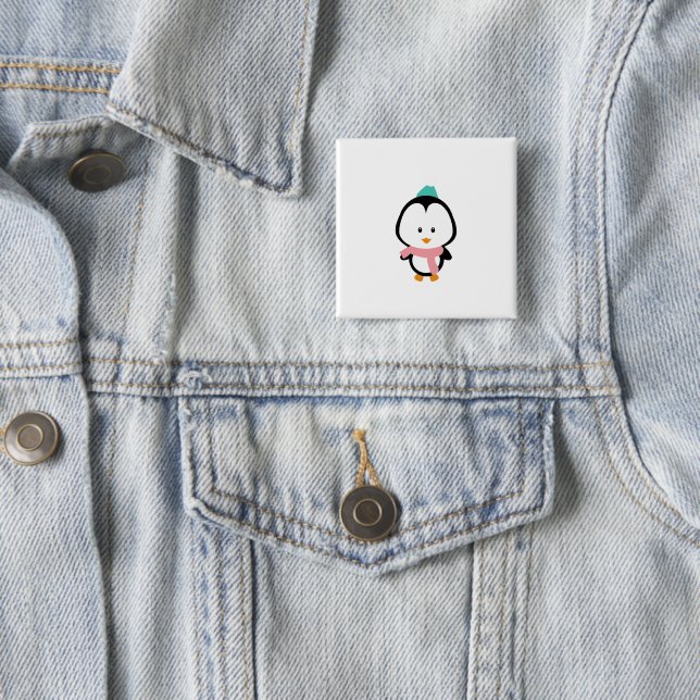 Cute penguin cartoon 15 cm square badge (In Situ)