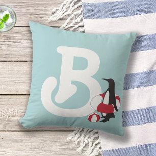 Cute Penguin Cartoon ABC Alphabet Light Blue Kids Cushion