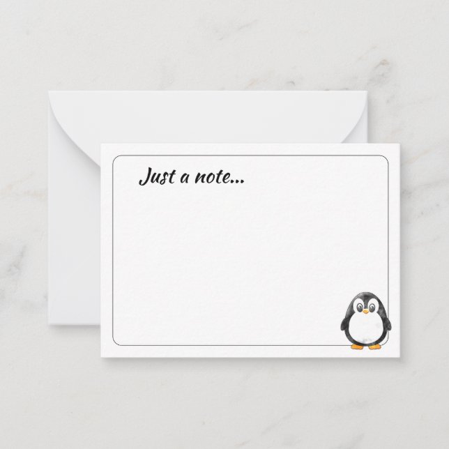 Cute Penguin Cartoon Blank Just a Note Card (Front)