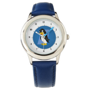 Cute penguin cartoon - blue watch